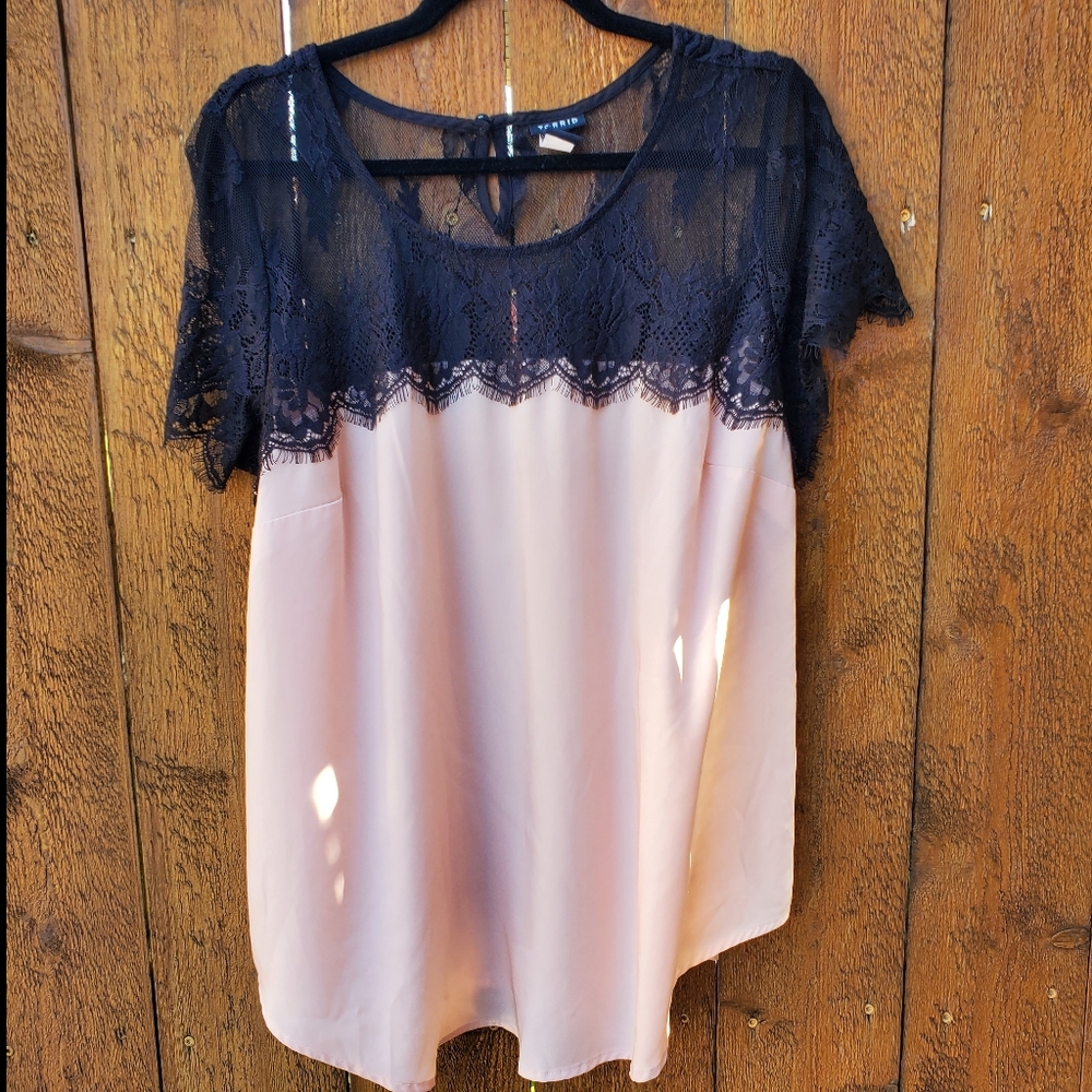 Light pink blouse with black lace